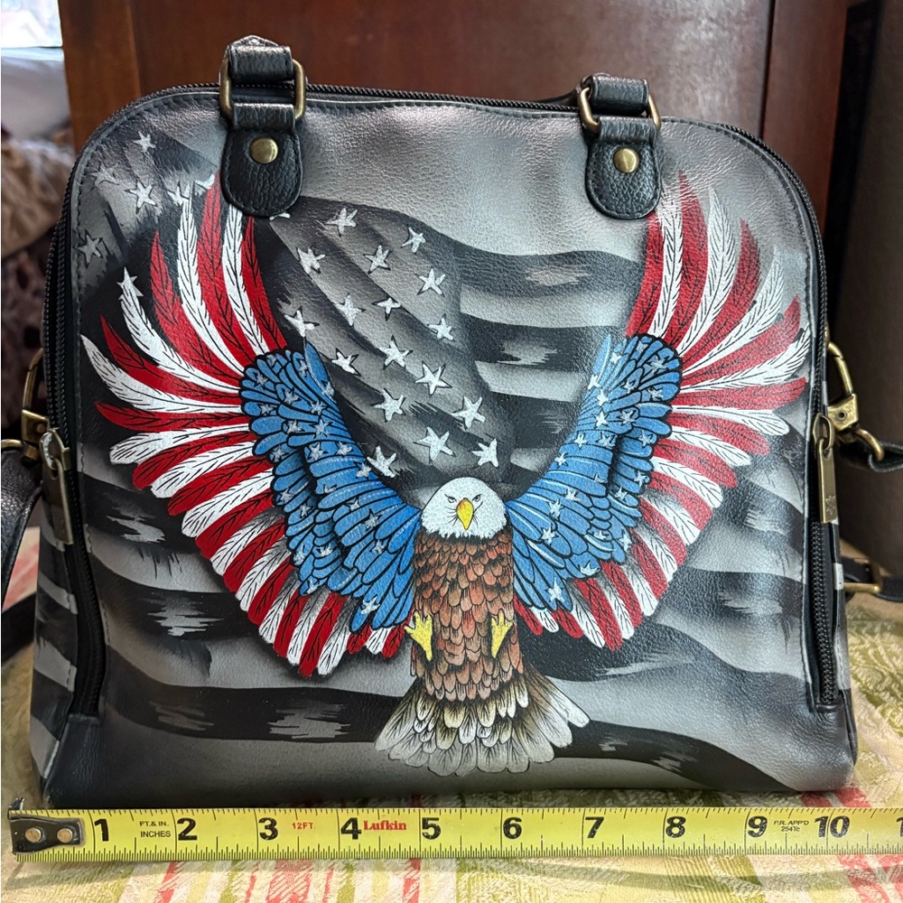 Anuschka. NWOT. Eagle Design Black Leather Handbag